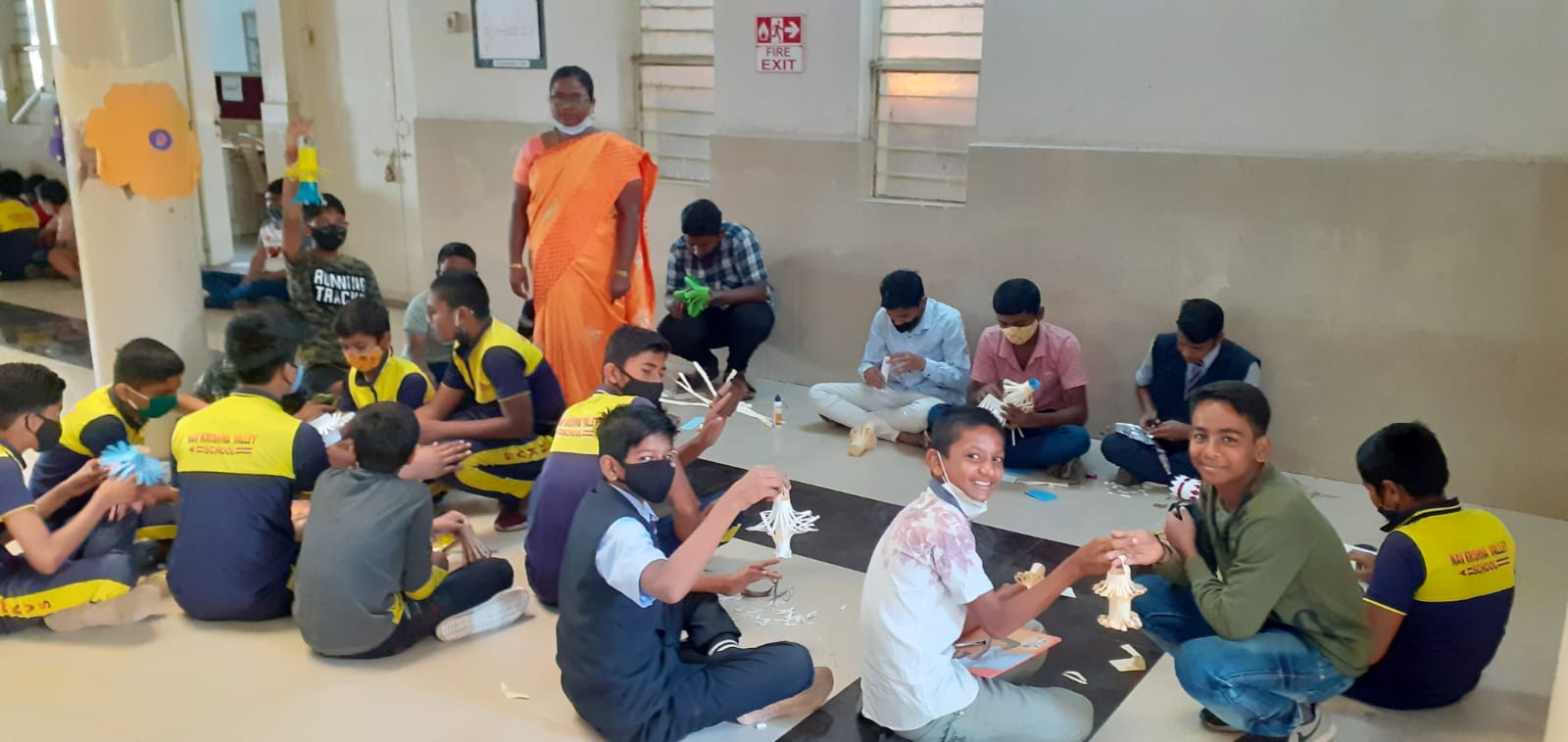 NAV Krishna Valley school students Making Diya and Panti