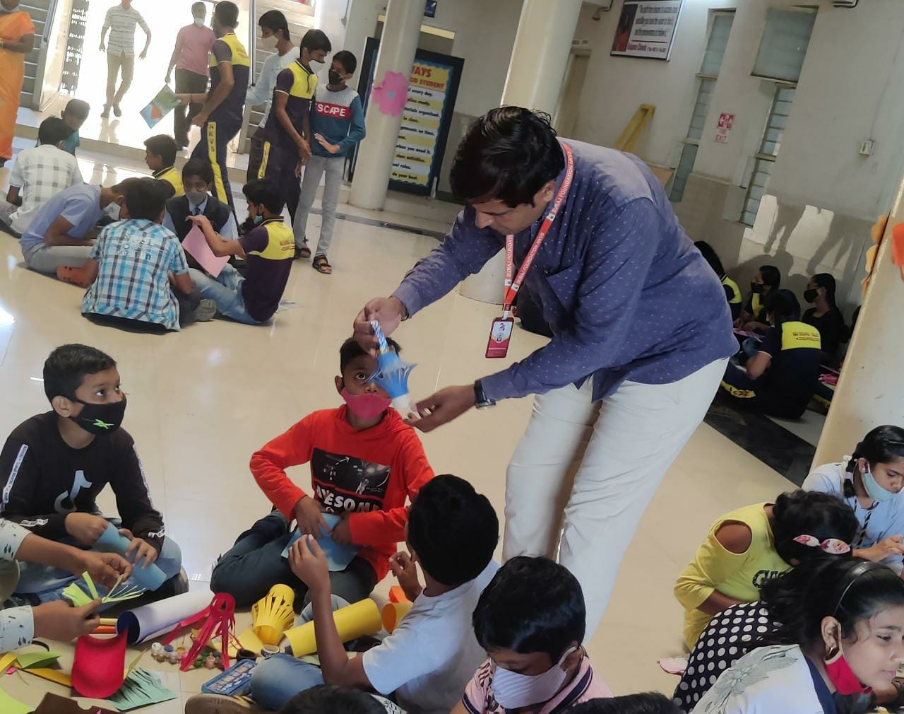 NAV Krishna Valley school students Making Diya and Panti