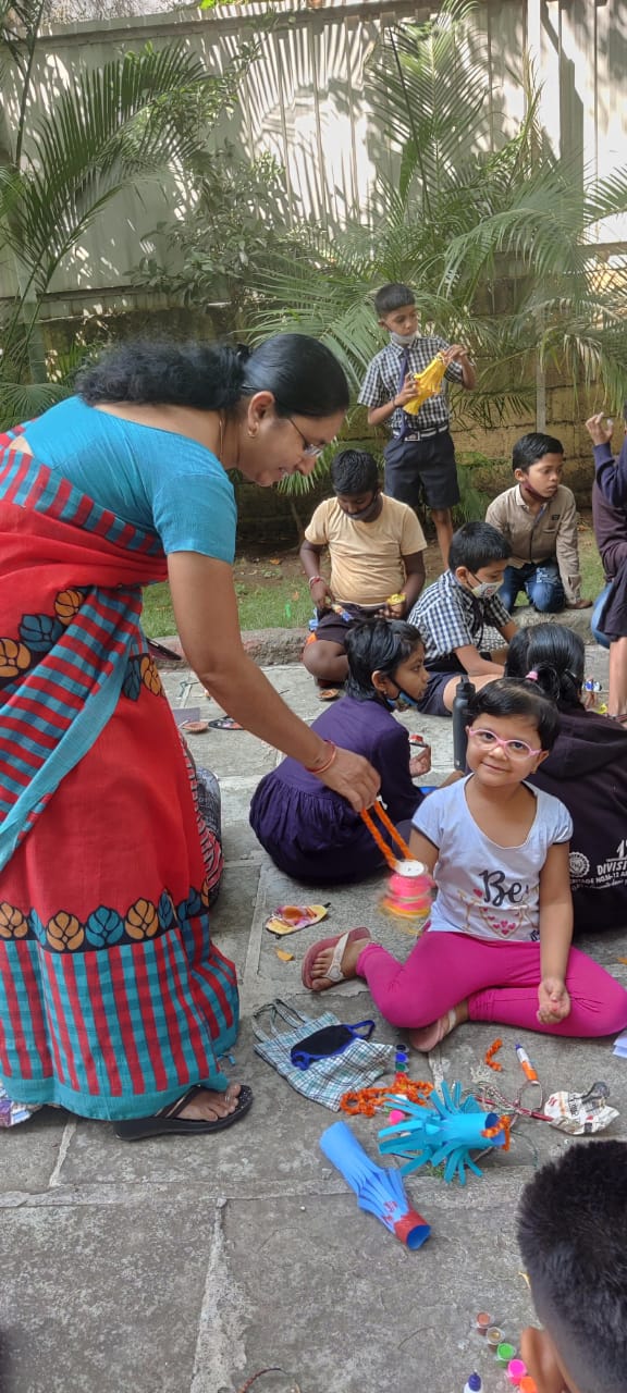 NAV Krishna Valley school students Making Diya and Panti 